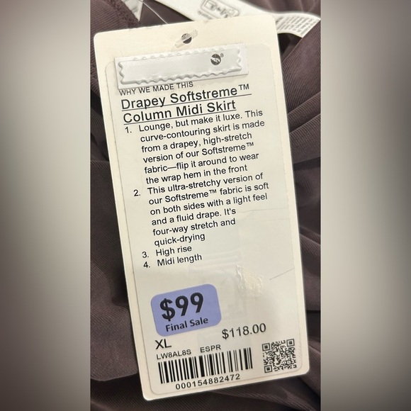 NWT Lululemon Drapey Softstreme Column Midi Skirt- Espresso/ Size XL - Picture 6 of 6